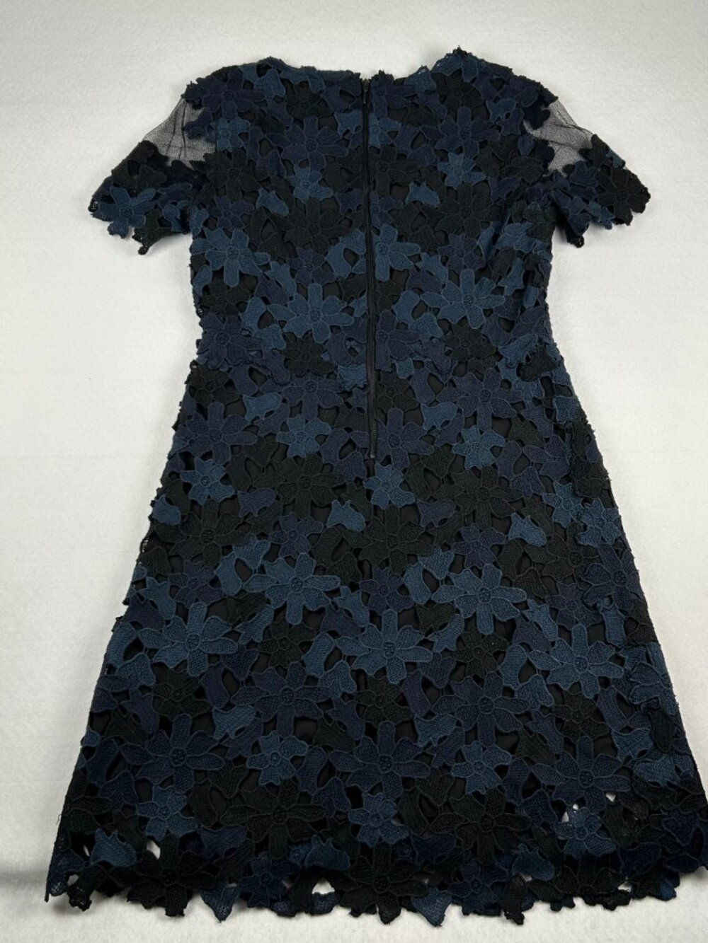 Elie Tahari | Ophelia Short Sleeve Black Blue Crochet Lace Sheath Dress, size 10 - Picture 10 of 12